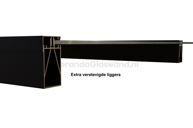 Aluminium overkapping zwart 610cm x 300cm met helder glas dak