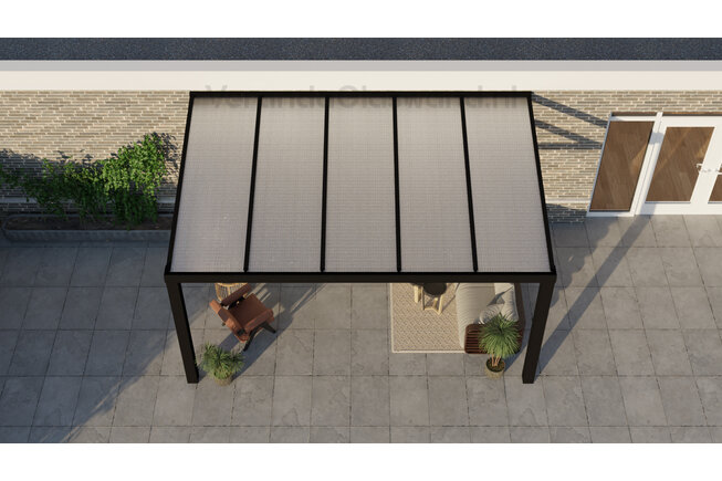 Aluminium overkapping zwart 510cm x 300cm met Polycarbonaat IQ relax dak