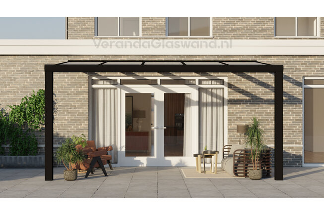 Aluminium overkapping zwart 510cm x 350cm met Polycarbonaat dak