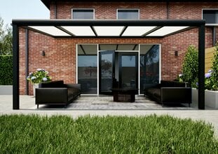 Terrasoverkapping zwart 507cm breed x 350cm diep met Polycarbonaat Opaal dak