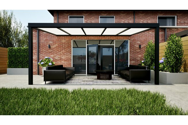 Aluminium overkapping zwart 507cm x 350cm met Polycarbonaat dak