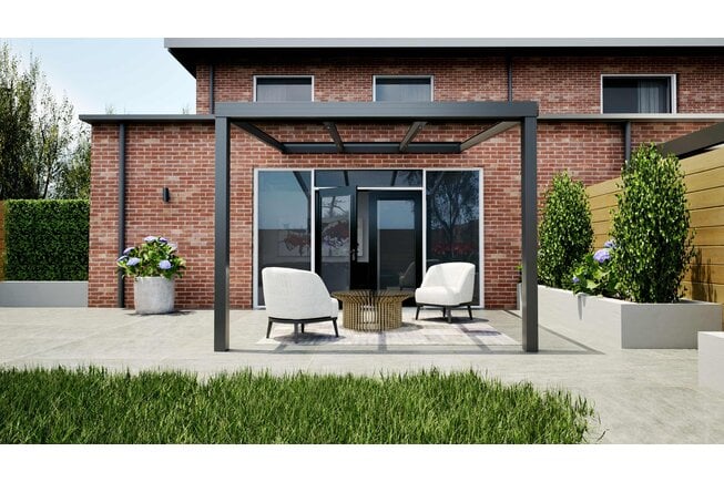 Aluminium overkapping antraciet 307cm x 350cm met helder glazen dak