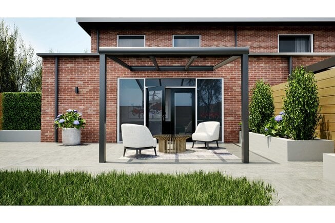 Aluminium overkapping antraciet 307cm x 250cm met helder glazen dak