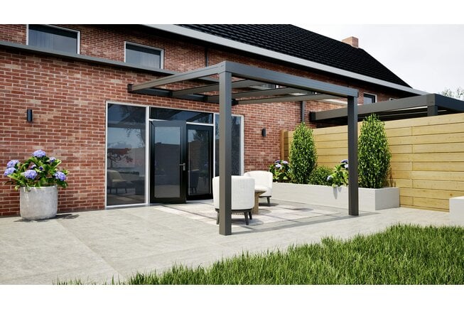 Aluminium overkapping antraciet 307cm x 300cm met helder glazen dak
