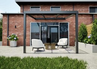 Terrasoverkapping antraciet 307cm breed x 400cm diep met glazen dak