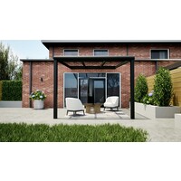 Aluminium overkapping zwart 307cm x 350cm met helder glas dak Aluminium overkapping zwart 307cm x 350cm met helder glas dak