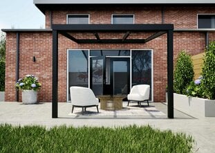 Terrasoverkapping zwart 307cm breed x 400cm diep met glazen dak
