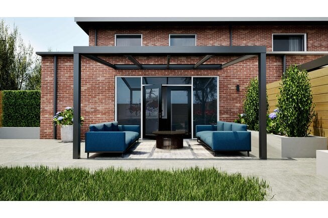 Aluminium overkapping antraciet 407cm x 250cm met helder glazen dak