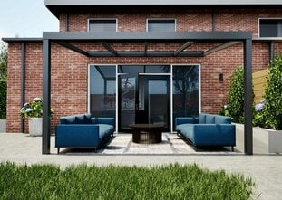 Terrasoverkapping antraciet 407cm breed x 300cm diep met glazen dak