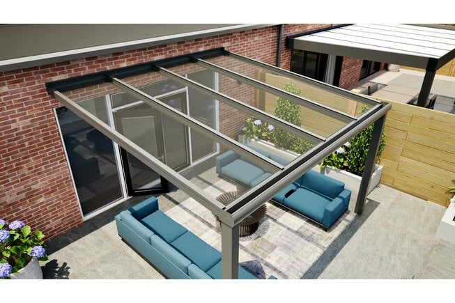 Aluminium overkapping antraciet 407cm x 300cm met helder glazen dak