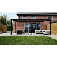 Aluminium overkapping zwart 610cm x 350cm met helder glas dak