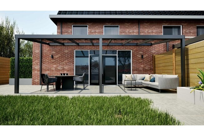Aluminium overkapping antraciet 707cm x 250cm met helder glazen dak