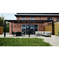 Aluminium overkapping zwart 707cm x 350cm met helder glas dak Aluminium overkapping zwart 707cm x 350cm met helder glas dak