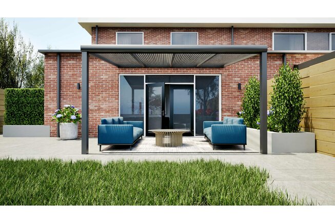 Aluminium overkapping antraciet 410cm x 250cm met helder polycarbonaat dak Aluminium overkapping antraciet 410cm x 250cm met helder polycarbonaat dak
