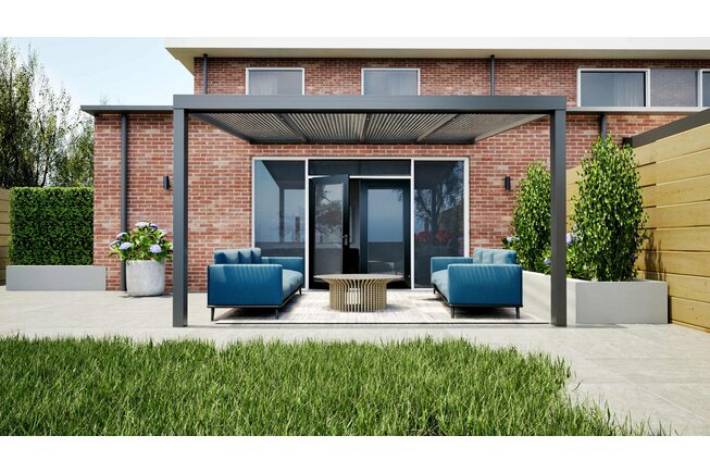 Aluminium overkapping antraciet 410cm x 250cm met helder polycarbonaat dak Aluminium overkapping antraciet 410cm x 250cm met helder polycarbonaat dak