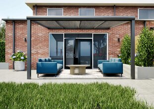 Terrasoverkapping antraciet 407cm breed x 400cm diep met helder polycarbonaat dak