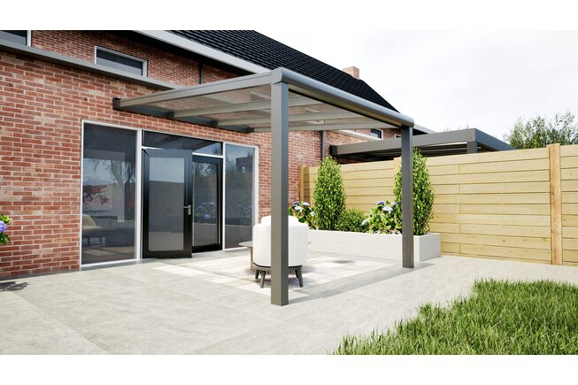 Aluminium overkapping antraciet 307cm x 350cm met helder polycarbonaat dak