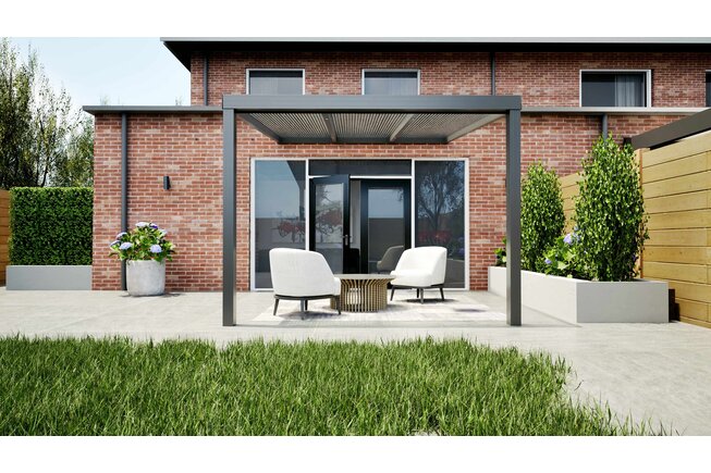 Aluminium overkapping antraciet 307cm x 400cm met helder polycarbonaat dak