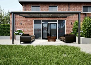 Terrasoverkapping antraciet 507cm breed x 250cm diep met helder polycarbonaat dak