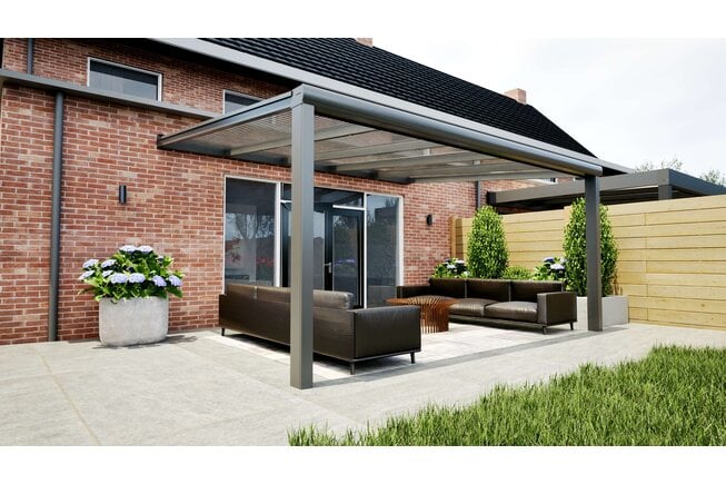 Aluminium overkapping antraciet 507cm x 350cm met helder polycarbonaat dak