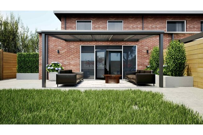Aluminium overkapping antraciet 507cm x 400cm met helder polycarbonaat dak