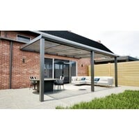 Aluminium overkapping antraciet 607cm x 250cm met helder polycarbonaat dak