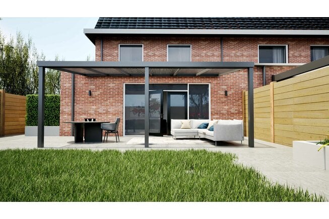 Aluminium overkapping antraciet 607cm x 250cm met helder polycarbonaat dak