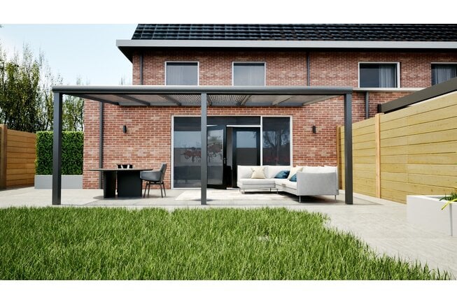 Aluminium overkapping antraciet 607cm x 350cm met helder polycarbonaat dak