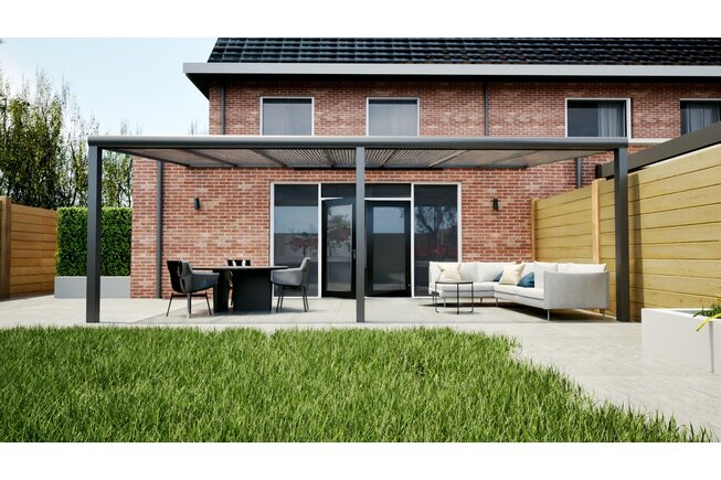 Aluminium overkapping antraciet 707cm x 250cm met helder polycarbonaat dak
