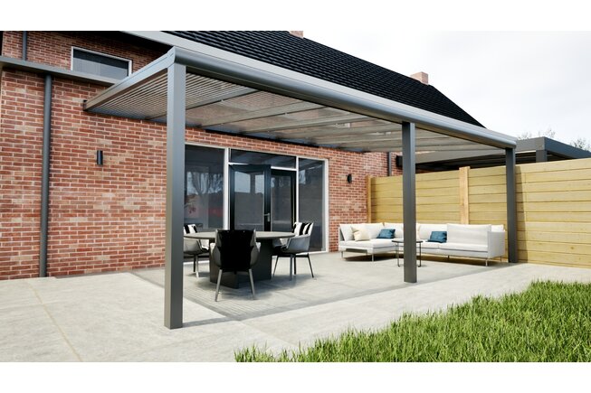 Aluminium overkapping antraciet 707cm x 300cm met helder polycarbonaat dak