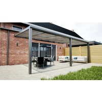 Aluminium overkapping antraciet 707cm x 350cm met helder polycarbonaat dak Aluminium overkapping antraciet 707cm x 350cm met helder polycarbonaat dak