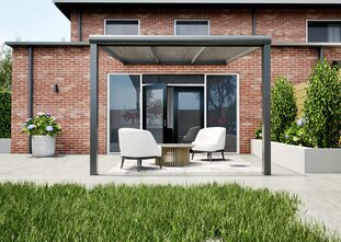 Terrasoverkapping antraciet 307cm breed x 250cm diep met helder polycarbonaat dak