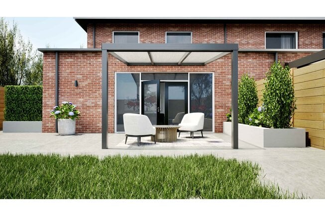 Aluminium overkapping antraciet 307cm x 250cm met Polycarbonaat dak Aluminium overkapping antraciet 307cm x 250cm met Polycarbonaat dak