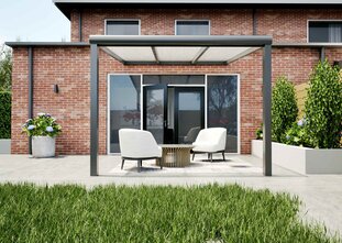 Terrasoverkapping antraciet 307cm breed x 350cm diep met Polycarbonaat IQ Relax dak
