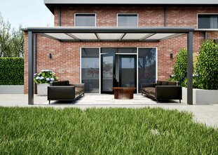 Terrasoverkapping antraciet 510cm breed x 250cm diep met Polycarbonaat Opaal dak