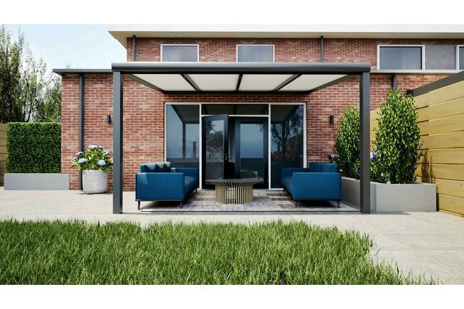 Aluminium overkapping antraciet 407cm x 250cm met Polycarbonaat IQ Relax dak