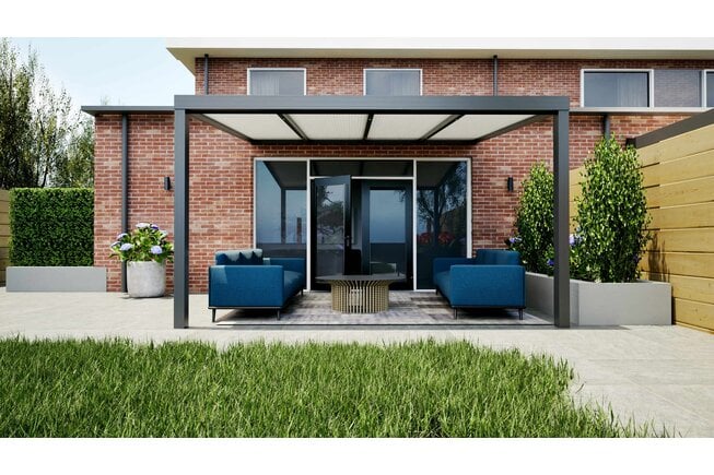 Aluminium overkapping antraciet 407cm x 250cm met Polycarbonaat IQ Relax dak