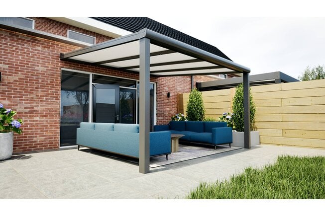 Aluminium overkapping antraciet 407cm x 400cm met Polycarbonaat dak Aluminium overkapping antraciet 407cm x 400cm met Polycarbonaat dak
