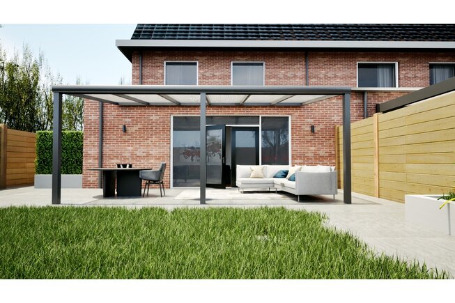 Aluminium overkapping antraciet 607cm x 350cm met Polycarbonaat dak