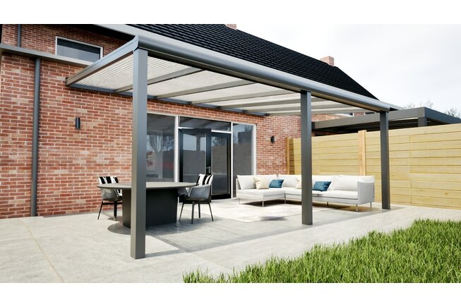 Aluminium overkapping antraciet 607cm x 400cm met Polycarbonaat dak Aluminium overkapping antraciet 607cm x 400cm met Polycarbonaat dak