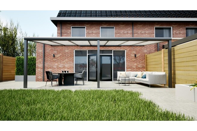 Aluminium overkapping antraciet 707cm x 250cm met Polycarbonaat IQ Relax dak