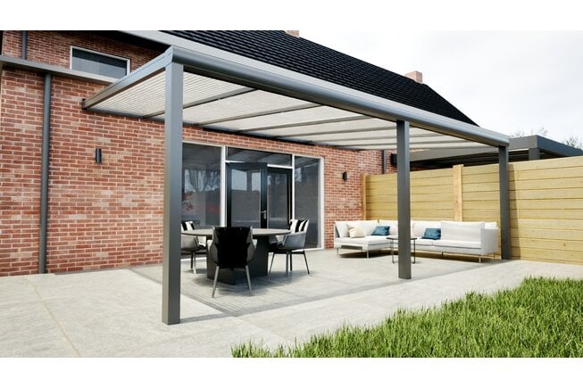 Aluminium overkapping antraciet 707cm x 250cm met Polycarbonaat dak