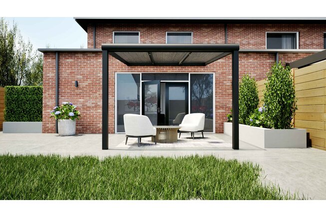 Aluminium overkapping zwart 307cm x 300cm met helder polycarbonaat dak Aluminium overkapping zwart 307cm x 300cm met helder polycarbonaat dak