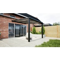 Aluminium overkapping zwart 307cm x 400cm met helder polycarbonaat dak