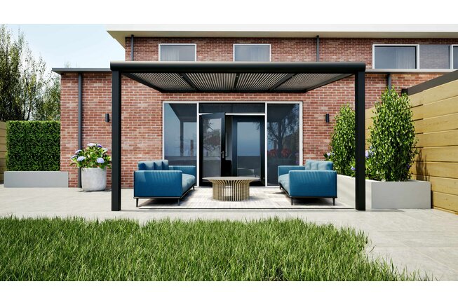 Aluminium overkapping zwart 410cm x 350cm met helder polycarbonaat dak