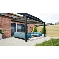 Aluminium overkapping zwart 410cm x 350cm met helder polycarbonaat dak