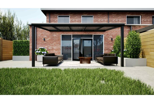 Aluminium overkapping zwart 507cm x 350cm met helder polycarbonaat dak