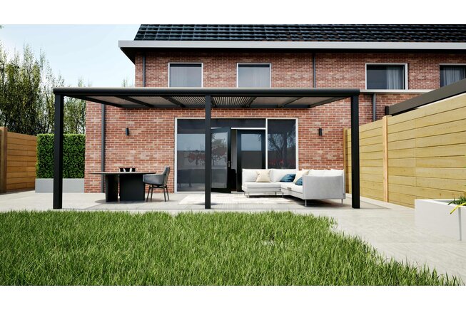 Aluminium overkapping zwart 610cm x 250cm met helder polycarbonaat dak