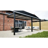 Aluminium overkapping zwart 607cm x 250cm met helder polycarbonaat dak