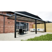 Aluminium overkapping zwart 707cm x 350cm met helder polycarbonaat dak Aluminium overkapping zwart 707cm x 350cm met helder polycarbonaat dak
